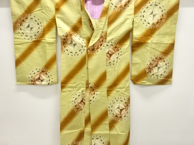 アンティーク　抽象花模様手織り紬ロング道行コート